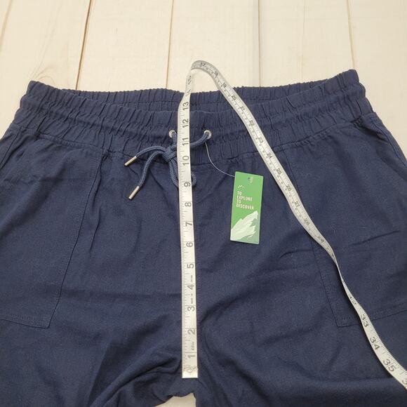 Willit high rise linen blend navy blue pants wide straight leg drawstring NWT - Picture 4 of 7